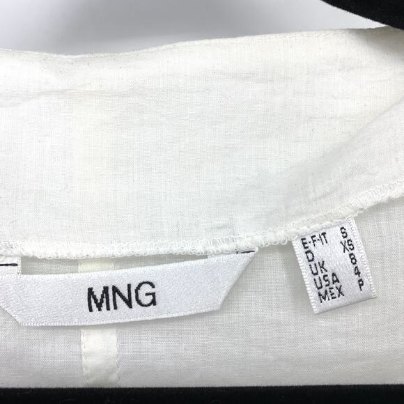 MNG Mango 3/4 Sleeve Popover Blouse Womens Size 4 White Boho Embroidered Beaded - Picture 5 of 6